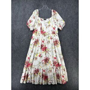 Lane Bryant Milkmaid Midi Dress Crème Floral Smocked Women’s Plus 18 Coquette